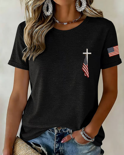 100% Cotton 250 Years American Flag Crew Neck Short Sleeve Tshirt