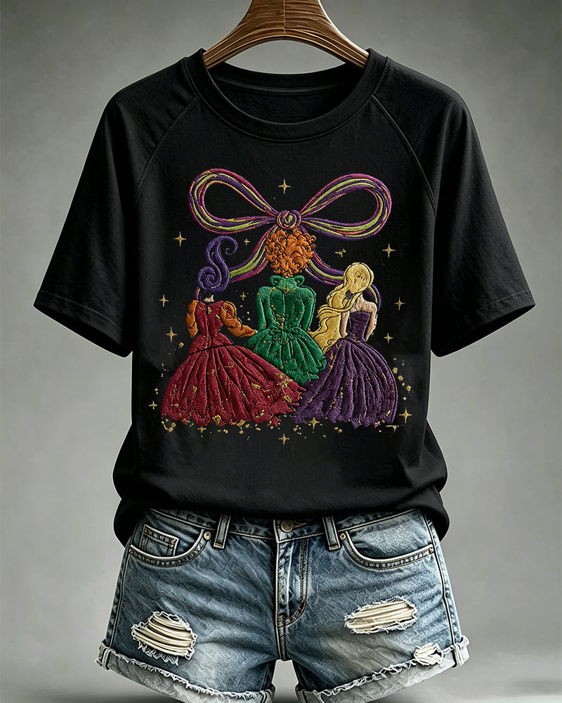 100% Cotton Halloween Witchy Coquette Bow Crew Neck Short Sleeve Tshirt