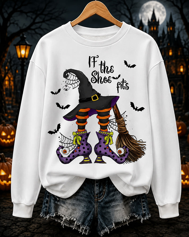 Women's Happy Halloween If The Shoe Fits Round Neck Sweatshirt