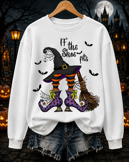 Women's Happy Halloween If The Shoe Fits Round Neck Sweatshirt