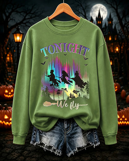 Women's  Halloween Bad Witches Vibes Printed Round Neck Sweatshirt