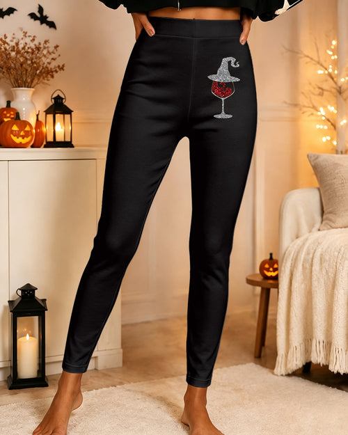 Women's Witch’s Goblet Sequins Printed Casual Leggings