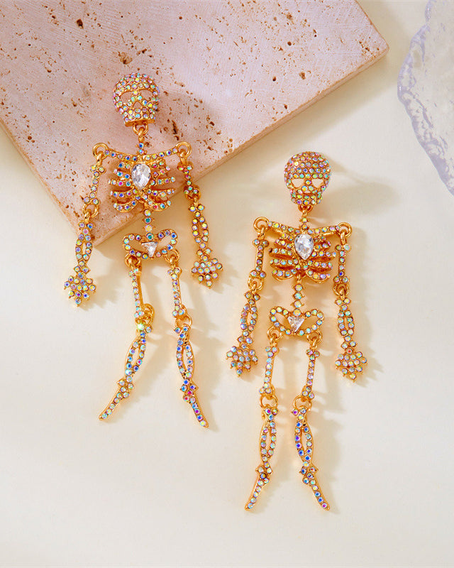 Funny Halloween Rhinestone Skull Earrings