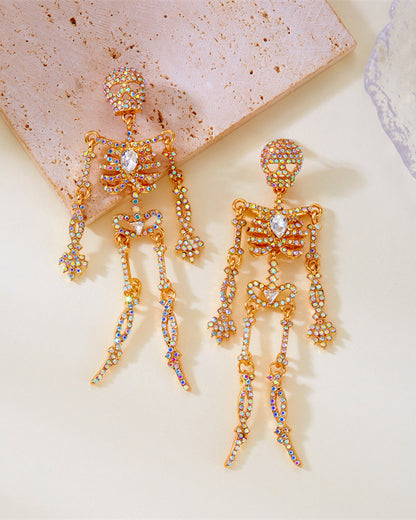 Funny Halloween Rhinestone Skull Earrings