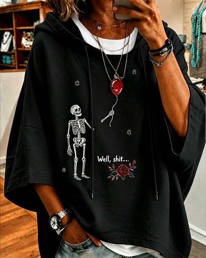 Women's Halloween Fun Skull Balloon Prints Loose Hooded Hoodie