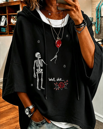 Women's Halloween Fun Skull Balloon Prints Loose Hooded Hoodie