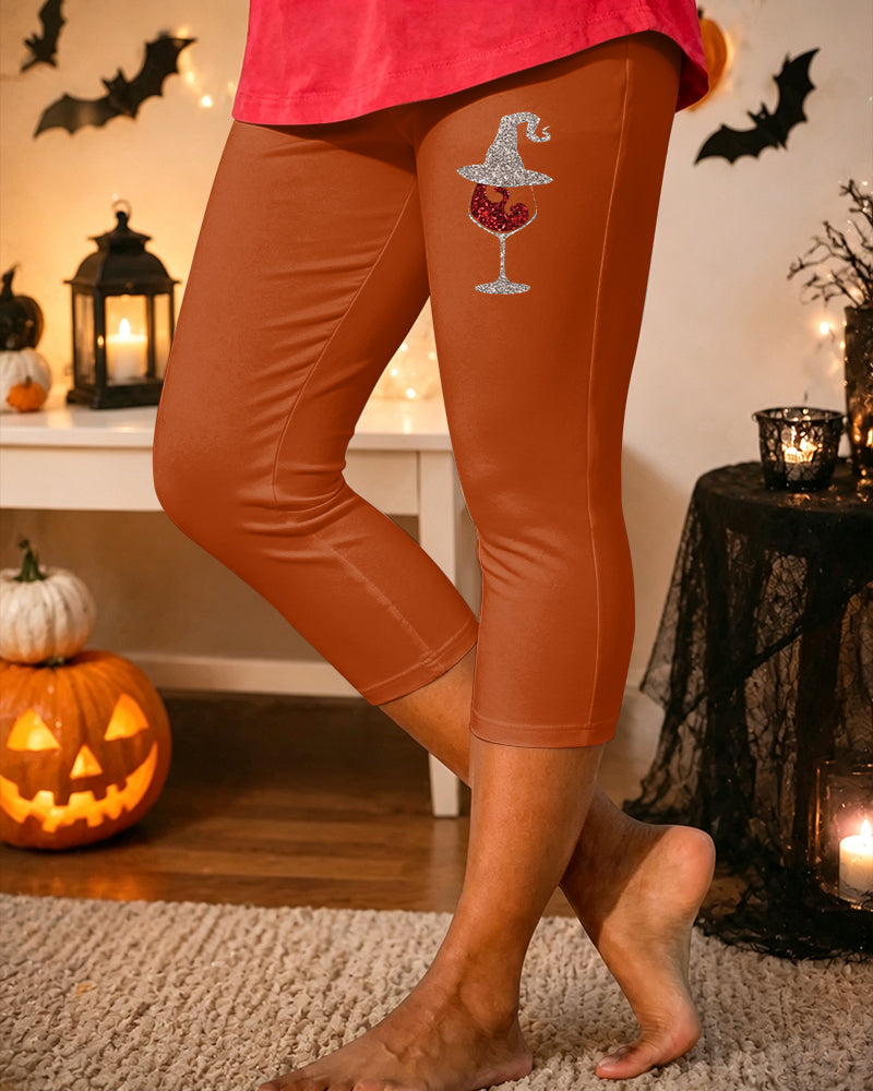 Women’s Halloween Wine Glass Covers Printed Casual Leggings