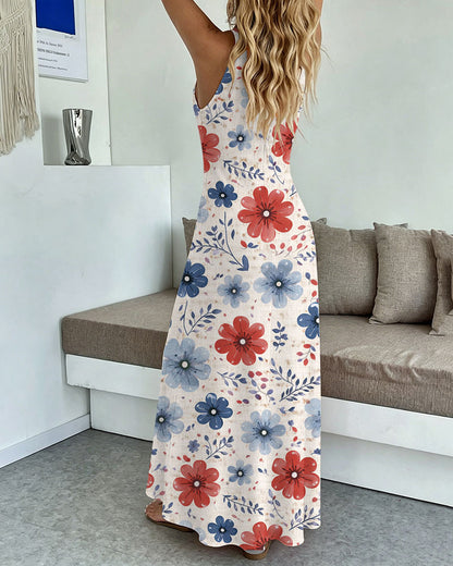 Bohemian Flowers Print Pocket Maxi Dress