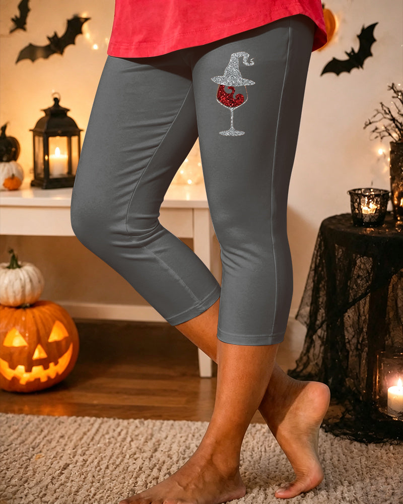 Women’s Halloween Wine Glass Covers Printed Casual Leggings