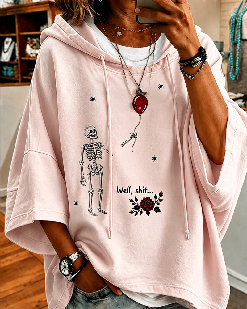 Women's Halloween Fun Skull Balloon Prints Loose Hooded Hoodie