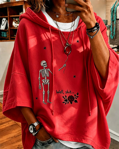 Women's Halloween Fun Skull Balloon Prints Loose Hooded Hoodie