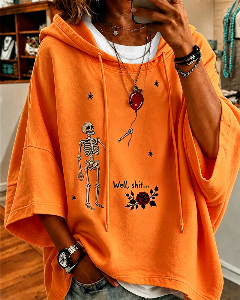 Women's Halloween Fun Skull Balloon Prints Loose Hooded Hoodie