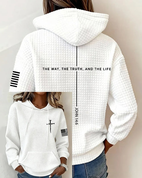 Women's The Way And The Truth And The Life John 14:6 Waffle Long Sleeve Hoodie