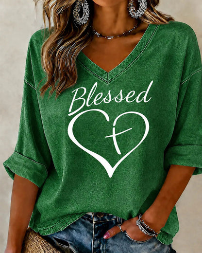 Women'S Faith Love Printed V-neck Loose T-shirt