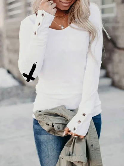 Women's Faith Dear Person Behind Me Cross Heart Print Button Top