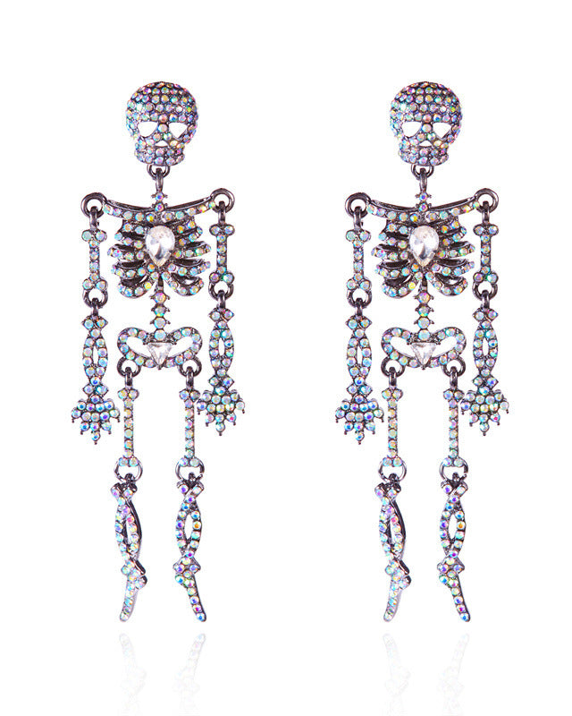 Funny Halloween Rhinestone Skull Earrings