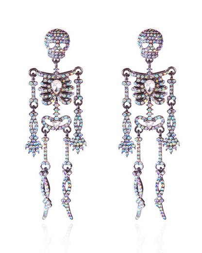 Funny Halloween Rhinestone Skull Earrings