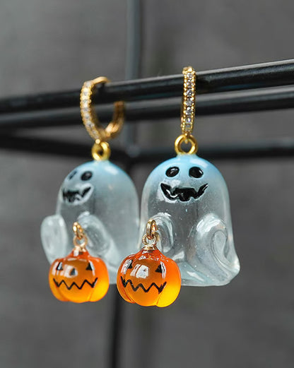 Cute Pumpkin Lantern Ghost Crystal Earrings