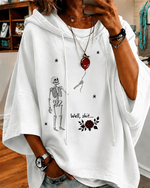 Women's Halloween Fun Skull Balloon Prints Loose Hooded Hoodie