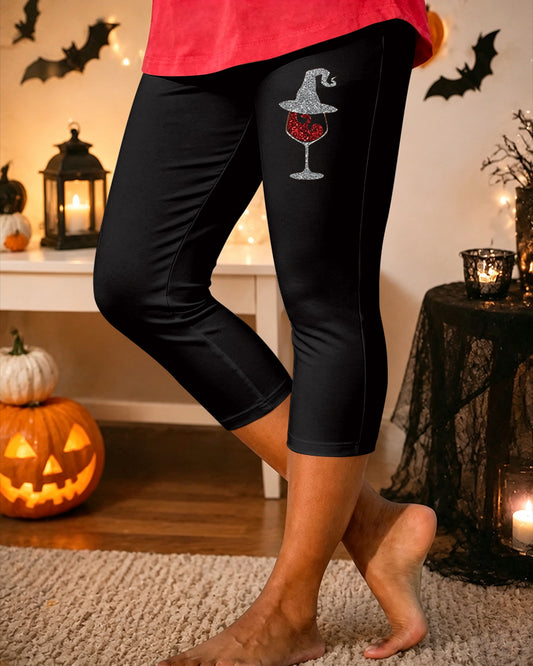 Women’s Halloween Wine Glass Covers Printed Casual Leggings