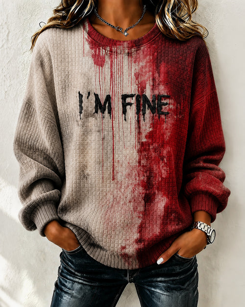 Women's Blood I'm Fine Halloween Printed Checkered Sweatshirt