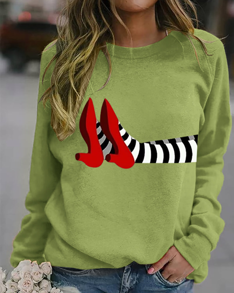 Women’s Halloween Witch Print Casual Sweatshirt