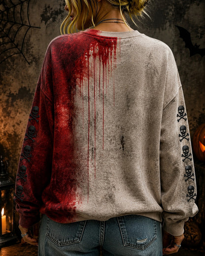 Blood I'm Fine Halloween Printed  Round Neck Sweatshirt