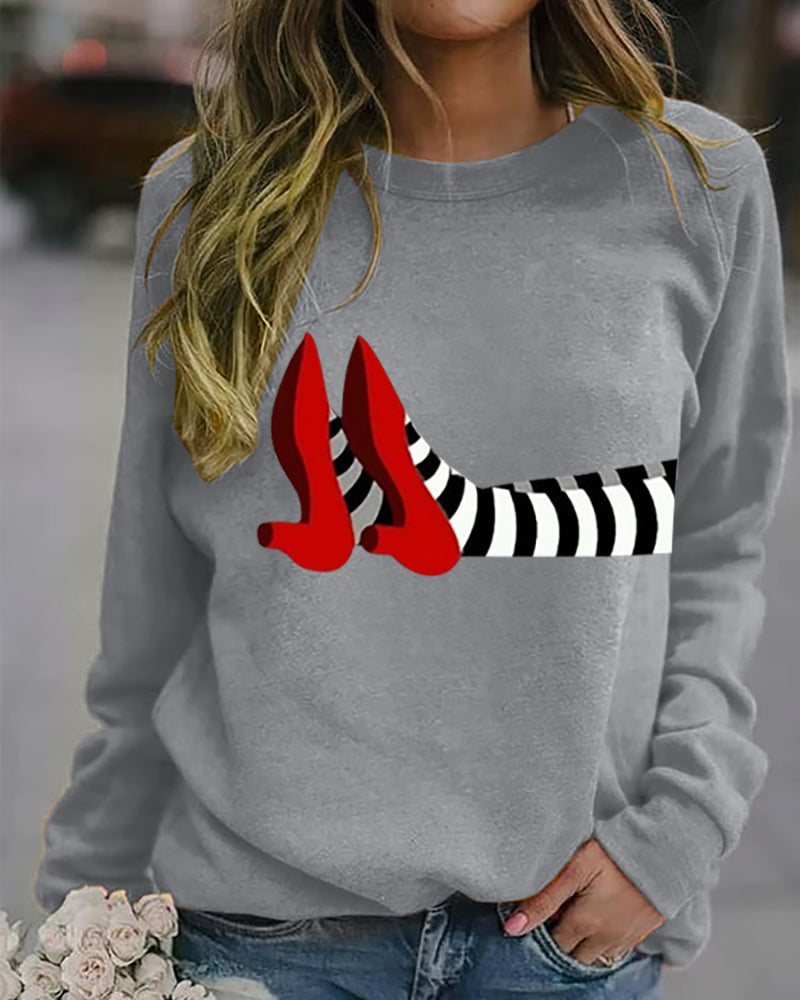 Women’s Halloween Witch Print Casual Sweatshirt