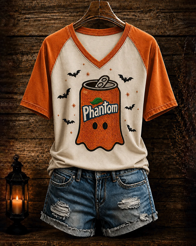 Women's Halloween Fun Ghost Orange Juice Printed T-Shirt