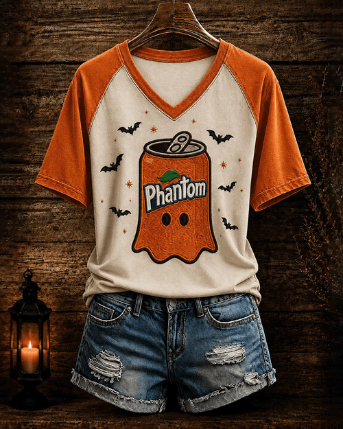 Women's Halloween Fun Ghost Orange Juice Printed T-Shirt