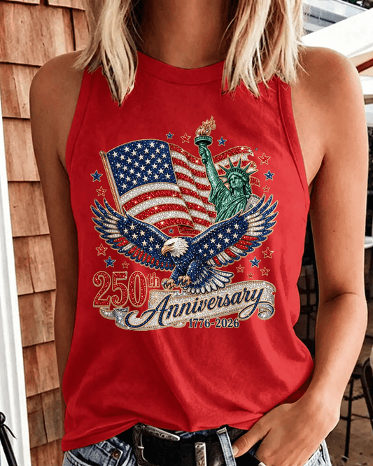 Statue of Liberty 250th Anniversary  Print Round Neck Sleeveless Vest