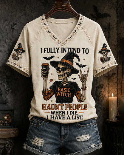 Women's Funny Halloween Skull Witch PrintT-Shirt