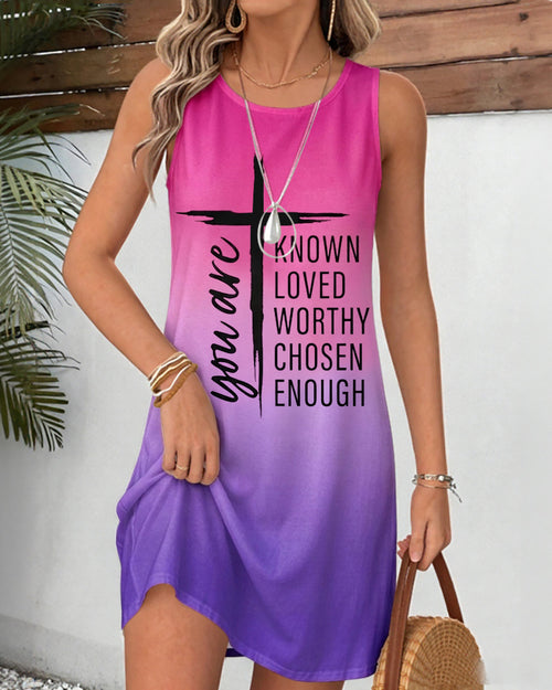 You Are Great Print Round Neck Sleeveless Mini Casual Dress