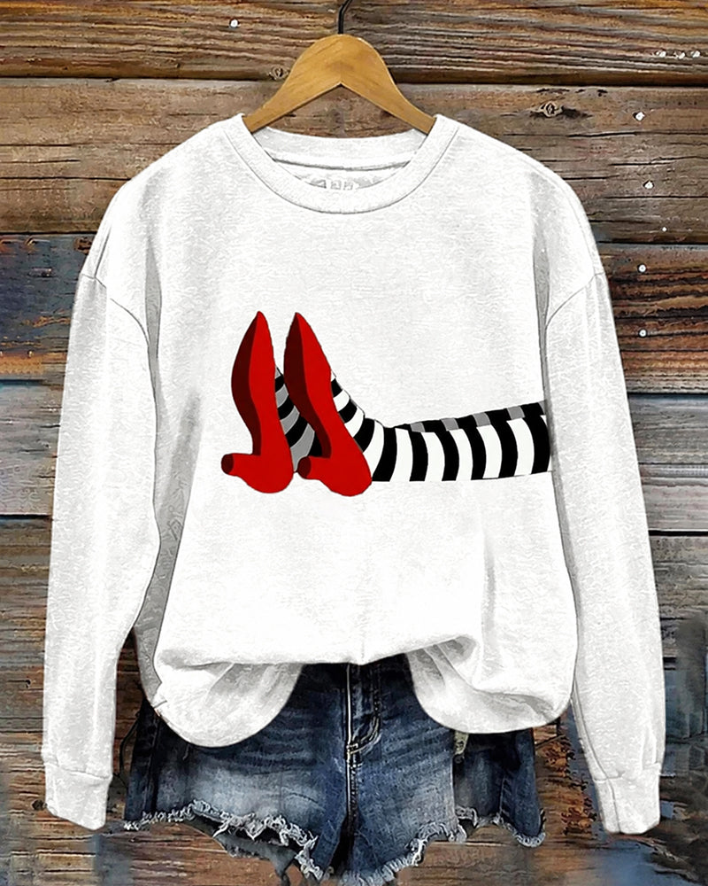 Women’s Halloween-Printed Casual Crew-Neck Sweatshirt