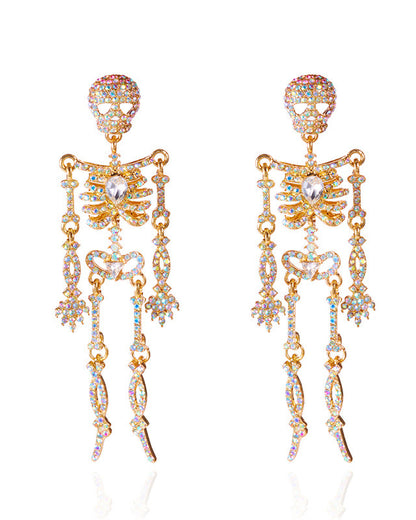 Funny Halloween Rhinestone Skull Earrings