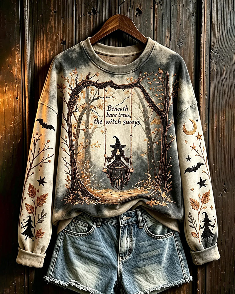 Women's Retro Halloween Pattern Printed Round Neck Sweatshirt