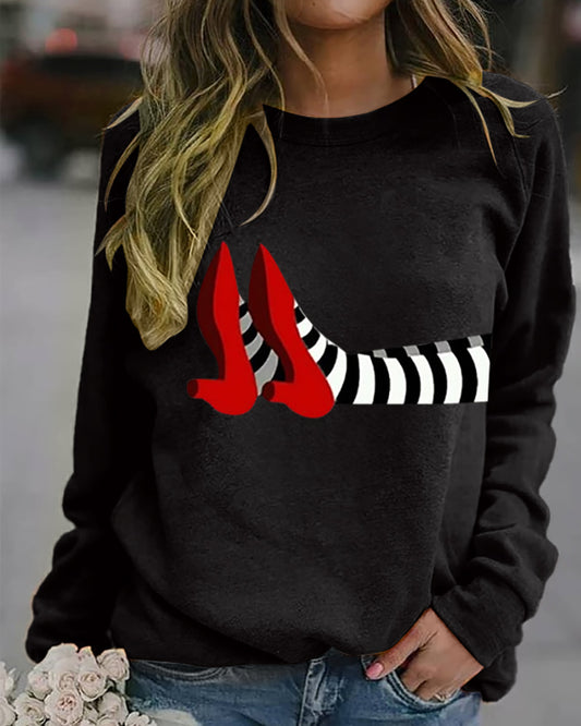 Women’s Halloween Witch Print Casual Sweatshirt