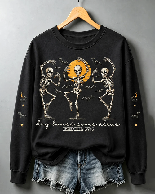 Women's Dry Bones Come Alive Print Round Neck Sweatshirt