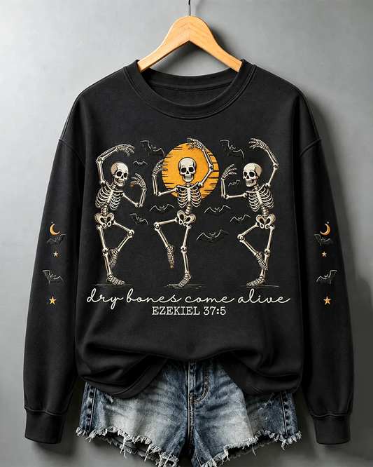 Women's Dry Bones Come Alive Print Round Neck Sweatshirt