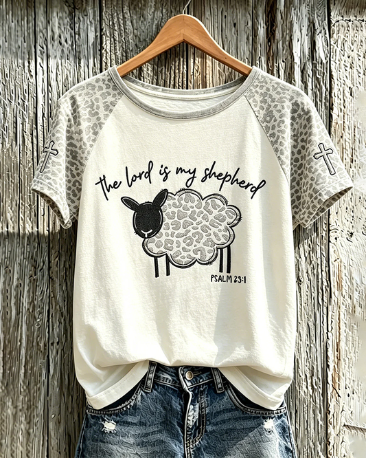 The Lord Is My Shepherd Print Crew Neck Short Sleeve Tshirt