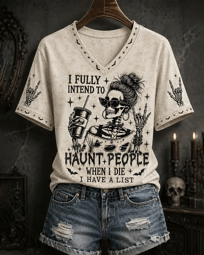 Women's Fully Intend To Haunt People Printed T-Shirt