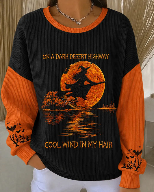 Women's Halloween Why Yes I Can Drive A Stick Printed Knitted Ribbed Elastic Sweatshirt