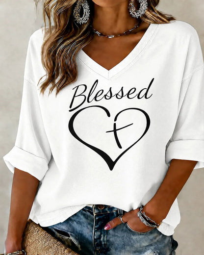 Women'S Faith Love Printed V-neck Loose T-shirt