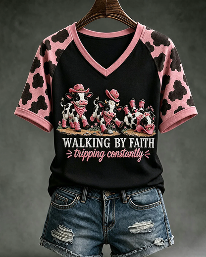 Women's Walking By Faith Tipping Constantly V-neck Short Sleeve Tshirt