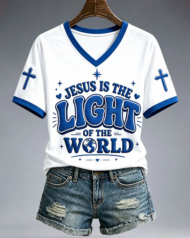 Jesus Is The Light Of The World V-neck Short Sleeve Tshirt