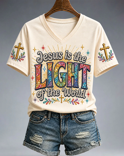 Jesus Is The Light Of The World V-neck Short Sleeve Tshirt