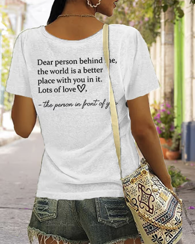 Women's Faith Dear Person Behind Me Cross Print V Neck T-Shirt
