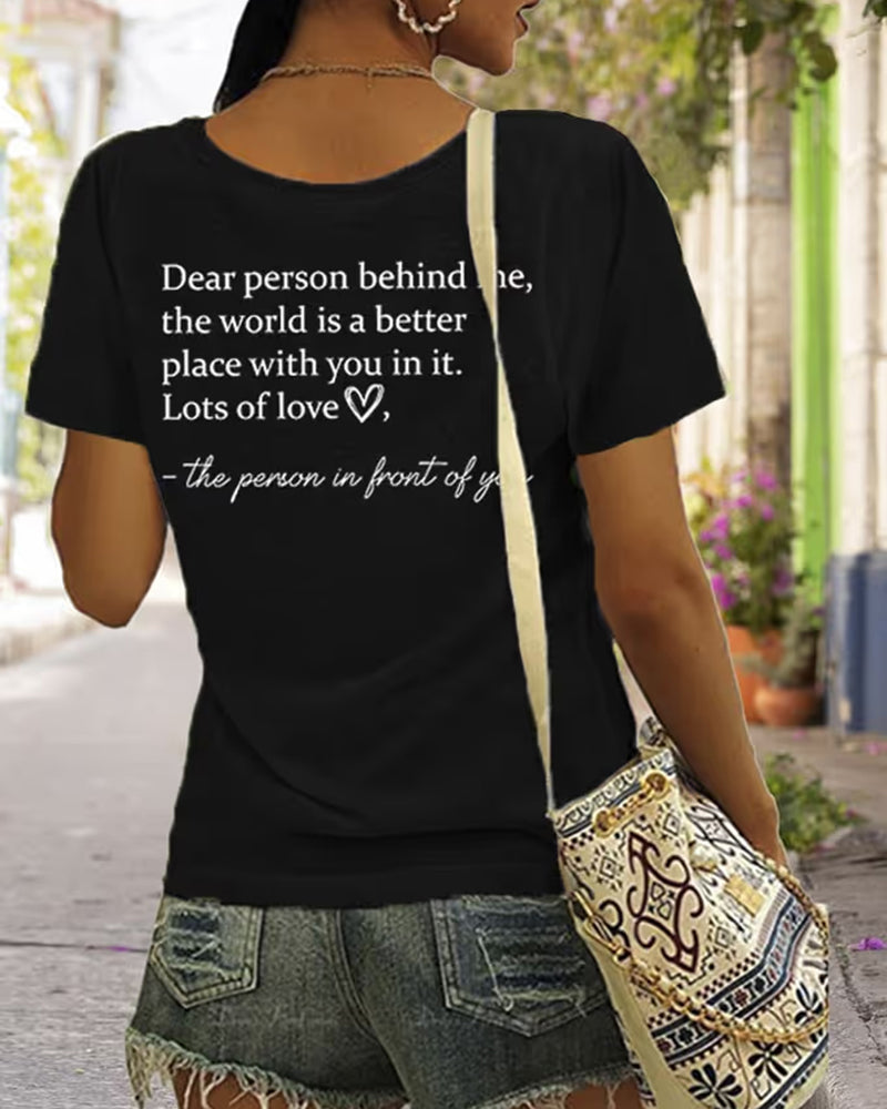 Women's Faith Dear Person Behind Me Cross Print V Neck T-Shirt