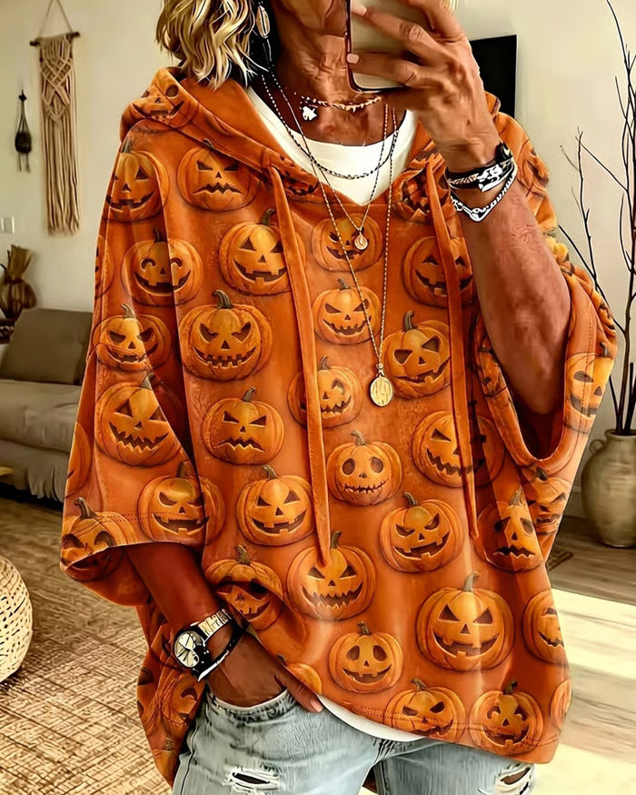 Women's Fun Pumpkin Loose Hooded Hoodie