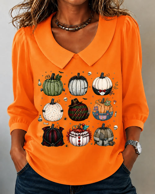 Halloween Prank Pumpkin Prints Long Sleeve Blouse